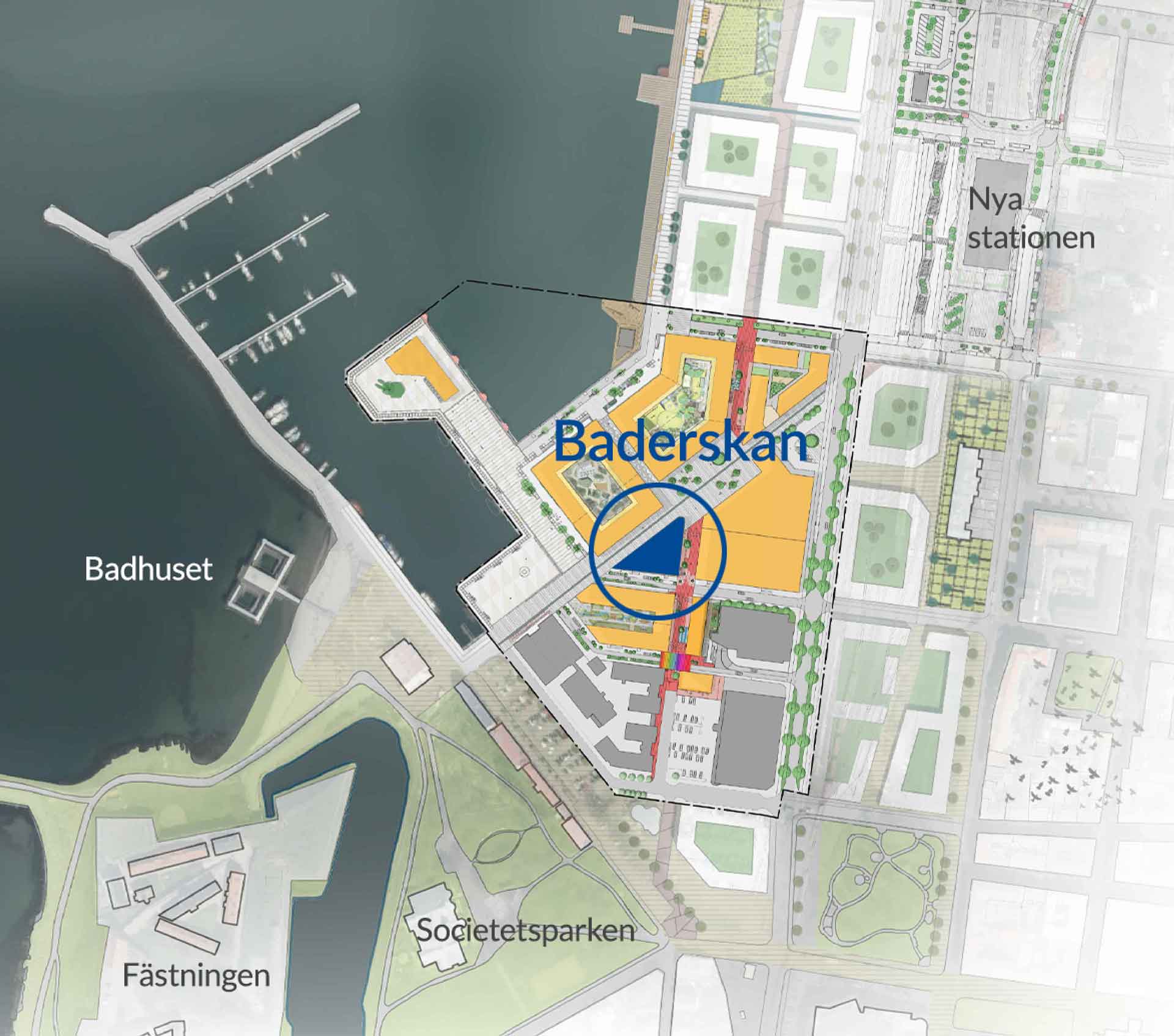 Situationsplan över nya stadsdelen Västerport i Varberg.