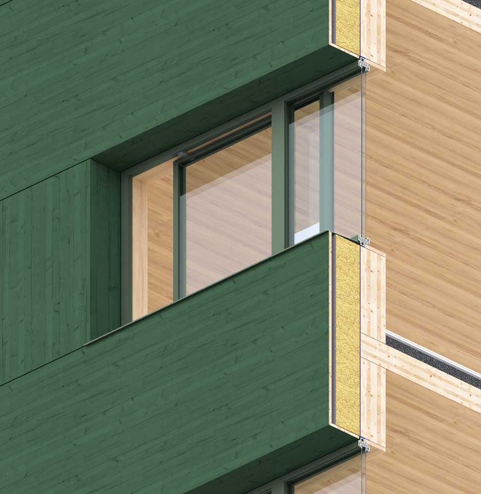 Hållbara materialval. Som t.ex. korslimmat trä.